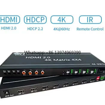 4x4 HDMI 2.0 Matrix Switcher with RS232 Control, 4K60Hz Video Mixer & Audio Extractor for Conference Room & Broadcast