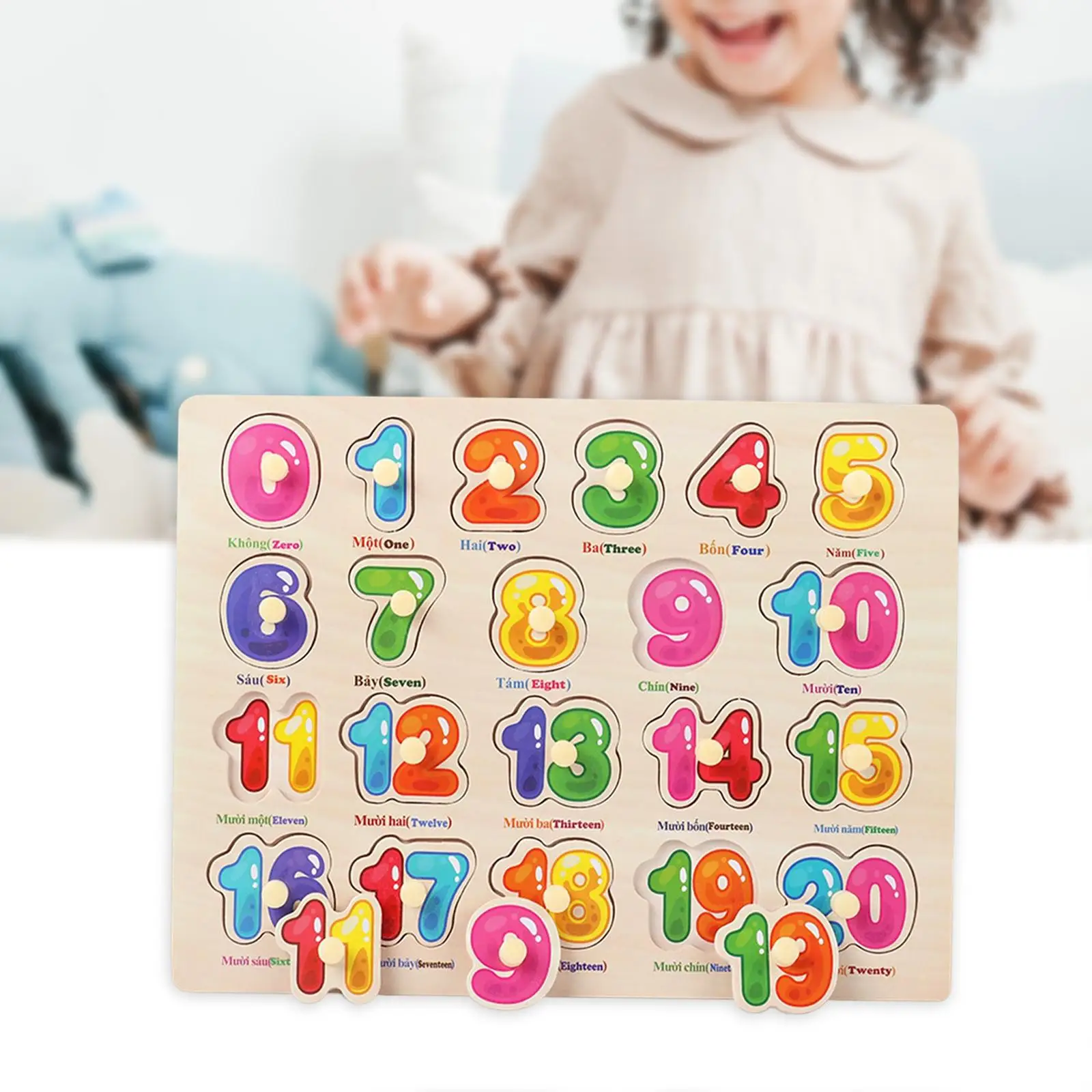 Wooden Number Puzzle Preschool Educational Activity for Children Kids