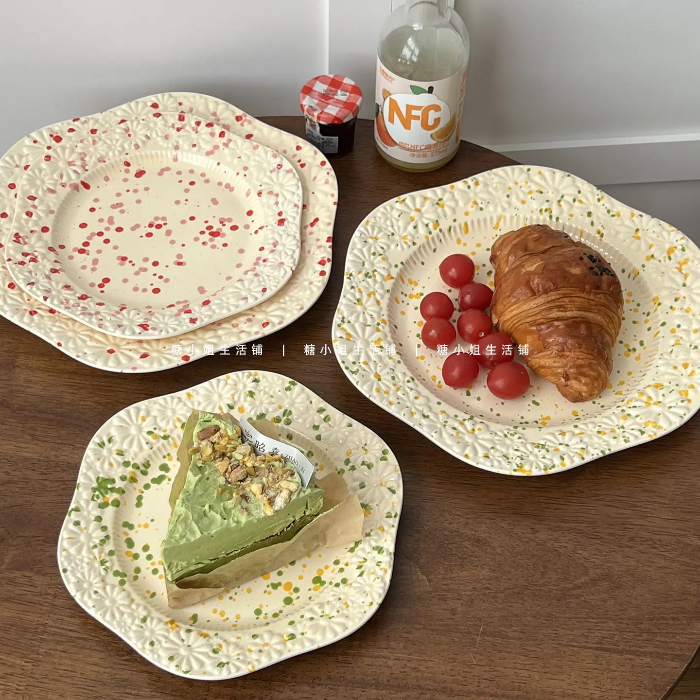 8/10 inch ceramic dessert Dim sum irregular flower plate splash ink pattern restaurant household western cuisine presentation