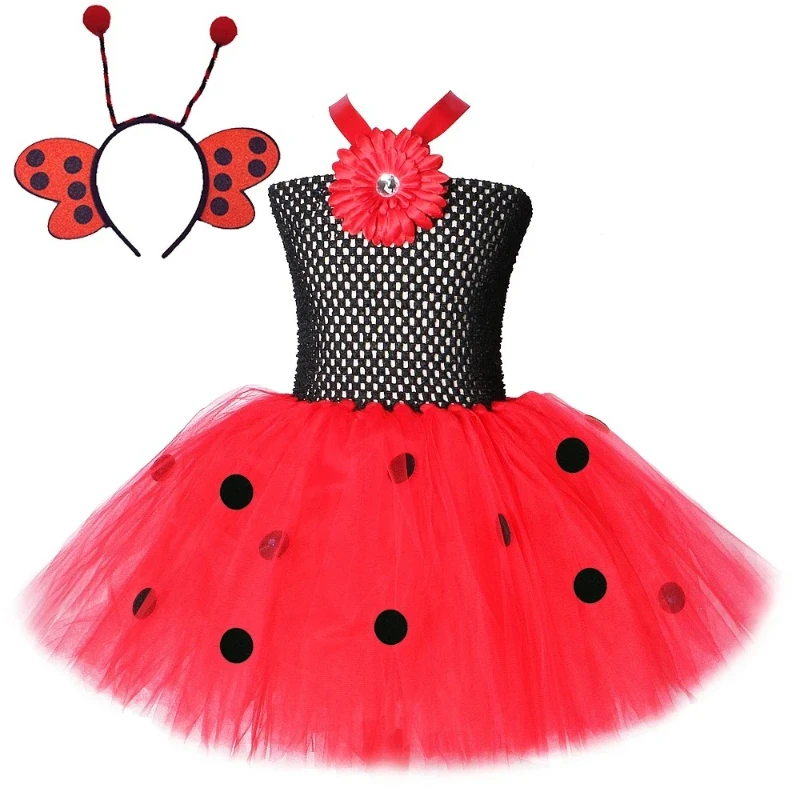 Lady Beetle Tutu Dress for Baby Girls Stage Performance Dress Costume Halloween Carnival Children Anime CosplayDresses Outfit