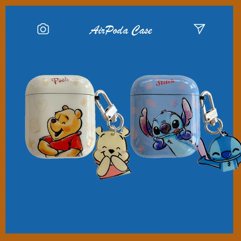 Miniso Disney Cartoon Stitch Winnie The Pooh Airpods Case For Airpods 4 2 3 Pro 2 Apple Bluetooth Earphone Wireles Earbuds Cover