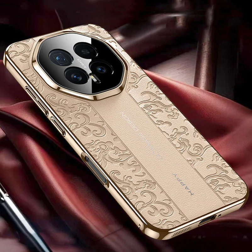 Luxury Auspicious Cloud Leather Carving Embossed Case For Huawei Mate 40 50 60 70 80 Pro Max RS Plating Camera Protection Covers