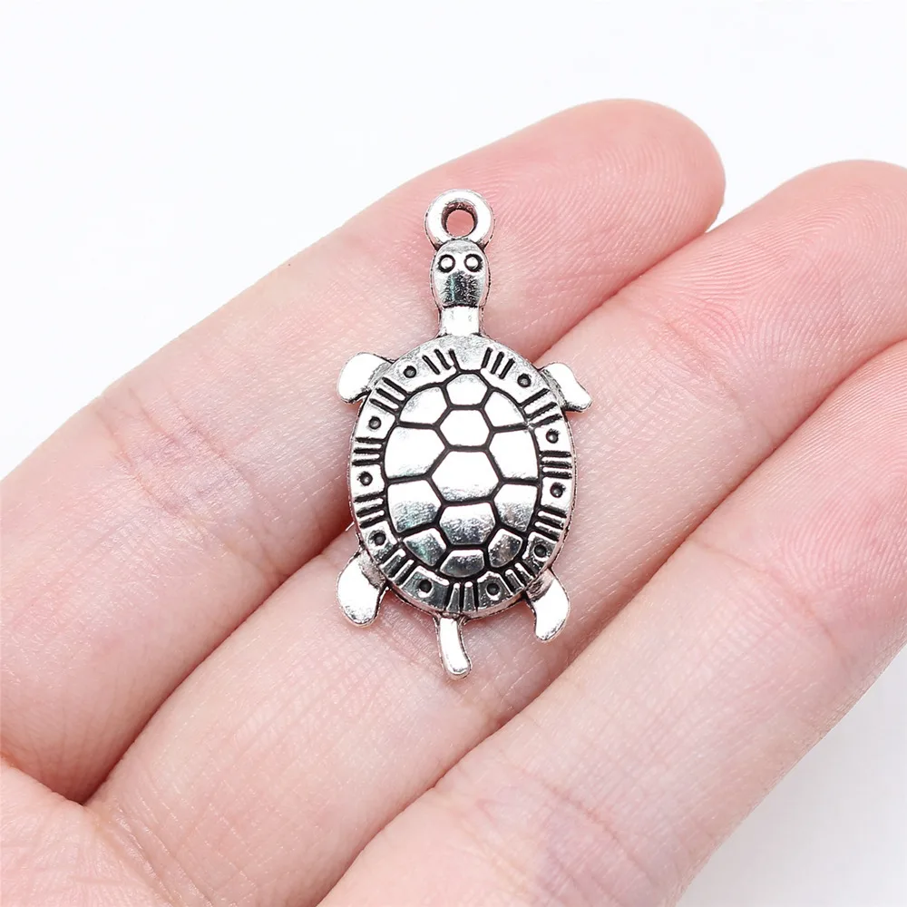 10pcs/lot 31x16mm turtle Charms For Jewelry Making Antique Silver Color 1.22x0.63inch