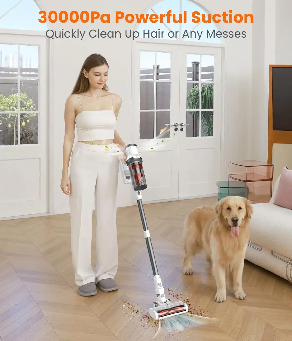 Cordless Vacuum Cleaner, 30Kpa Vacuum Cleaners for Home, Max 50 Mins Runtime, Anti-Tangled Stick Vacuum, Lightweight Vacuum