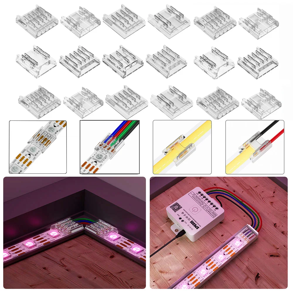 10Pcs Transparent Solderless LED Strip Connector 15cm Wire Cover Connector For FCOB CCT RGB WS2812B WS2811 WS2815 5050 SMD Light