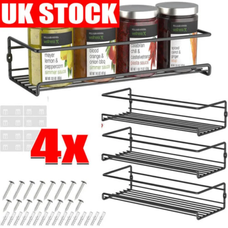 4Pcs Spice Jar Rack Kitchen Cupboard Door Wall Storage Organiser Herb Cabinet