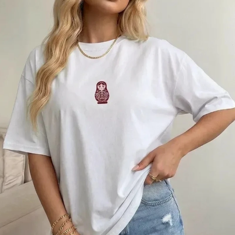 Russische Matroschka-Puppe Bedrucktes T-Shirt Damen Kurzarm Mode Streetwear Harajuku Y2K Gothic Neue T-Shirts Damenkleidung