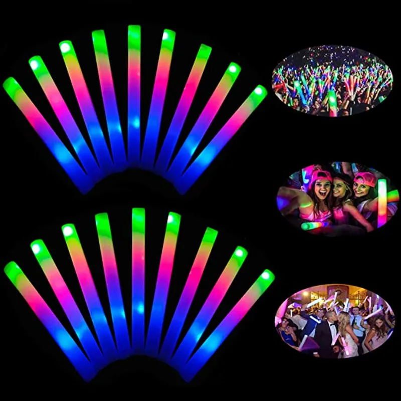 

50pcs Flashing Foam Stick 3 LED Flashing Glow Sticks Bulk Revel Cheer Tube Dark Light for Xmas Birthday Wedding Party Supplies