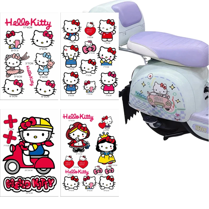 Sanrio lindo dibujo animado Kawaii Hello Kitty motocicleta coche eléctrico cubierta antiarañazos batería coche casco decoración pegatina para ordenador portátil