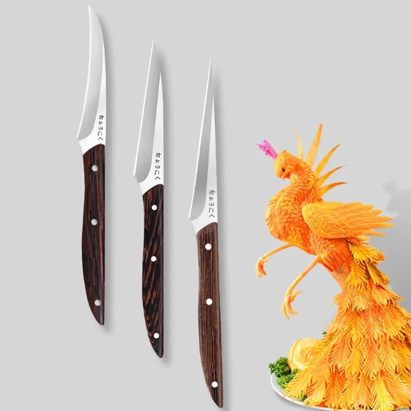 Rapa di frutta professionale, ali di pollo manico in legno intaglio (machete + coltello + coltello da frutta)