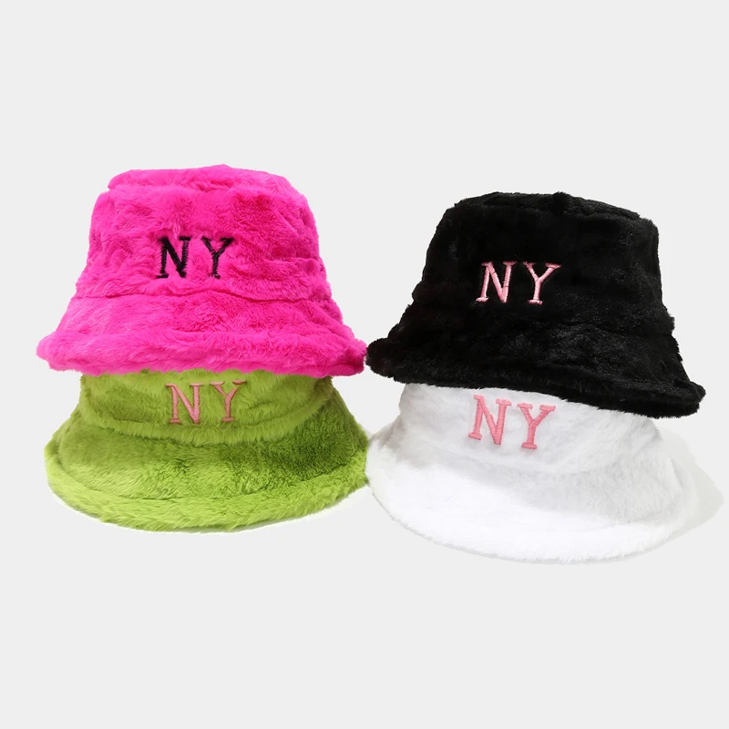 Winter Fluffy Fur Fisherman Hat For Women Fashion YN Letter Embroidery Soft Warm Thick Basin Bucket Hats