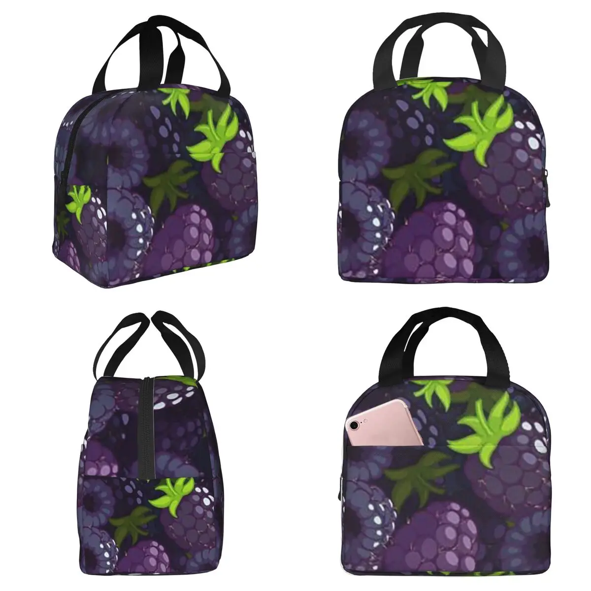 Design Of Purple Blackberries Isolierte Lunchtasche für Kinder, Schulkühler, Thermo-Lebensmittelbox, auslaufsichere Lunchboxen, Behälter