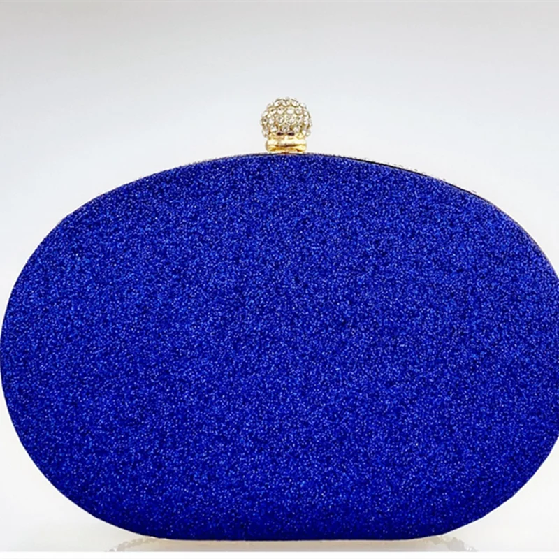 Female Metallic Blue Sun Flowers Crystal Cluth Evening Luxury Designer Handbags Small Totes Oval Cross-Body Side Purse For Party