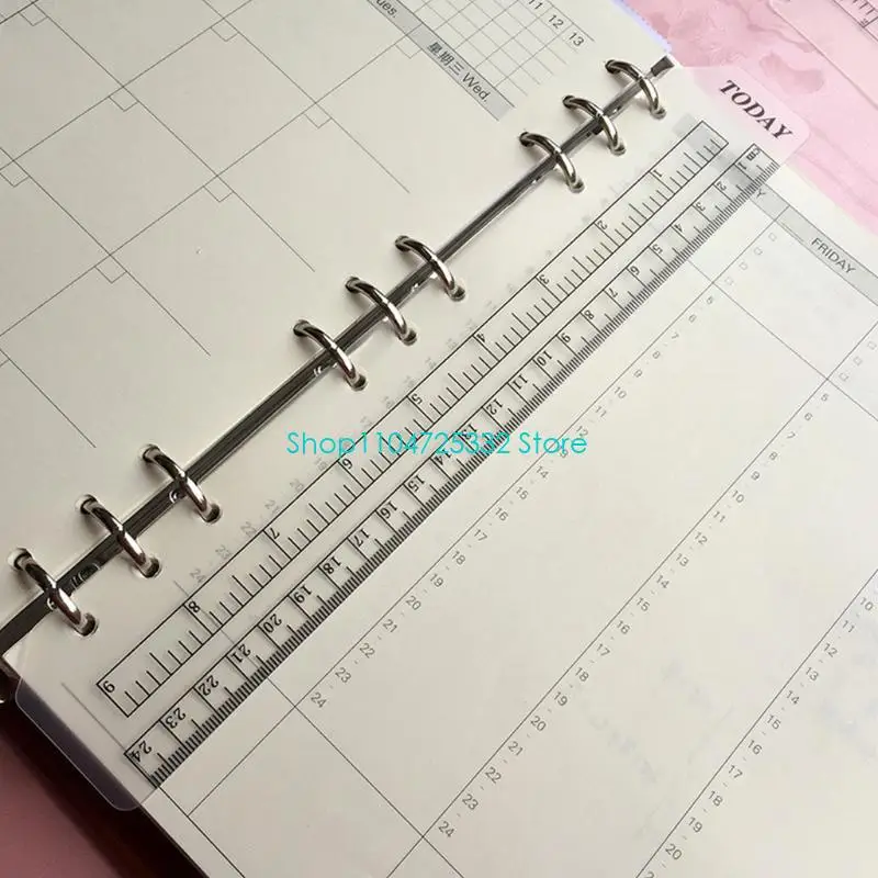 

P5EA 2Pcs Black/Clear Plastic Page Marker Pouch Pagefinder Measuring Ruler for A5/A6 Size 6-Hole Binder Notebook for Students