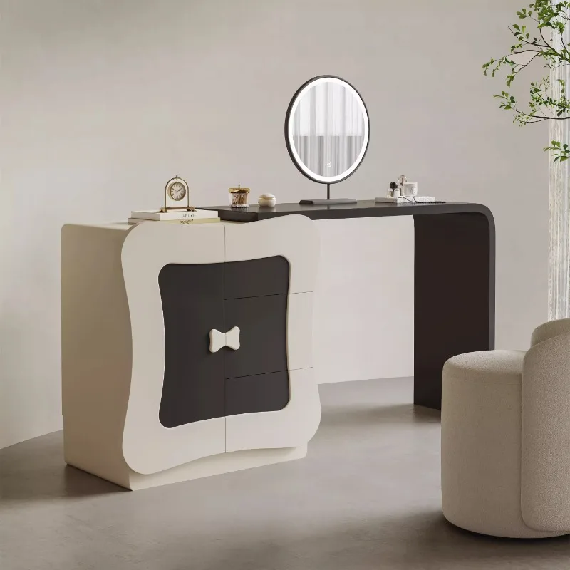 

Retro black and white color matching dresser, chest cabinet integrated makeup cabinet, solid wood dressing table