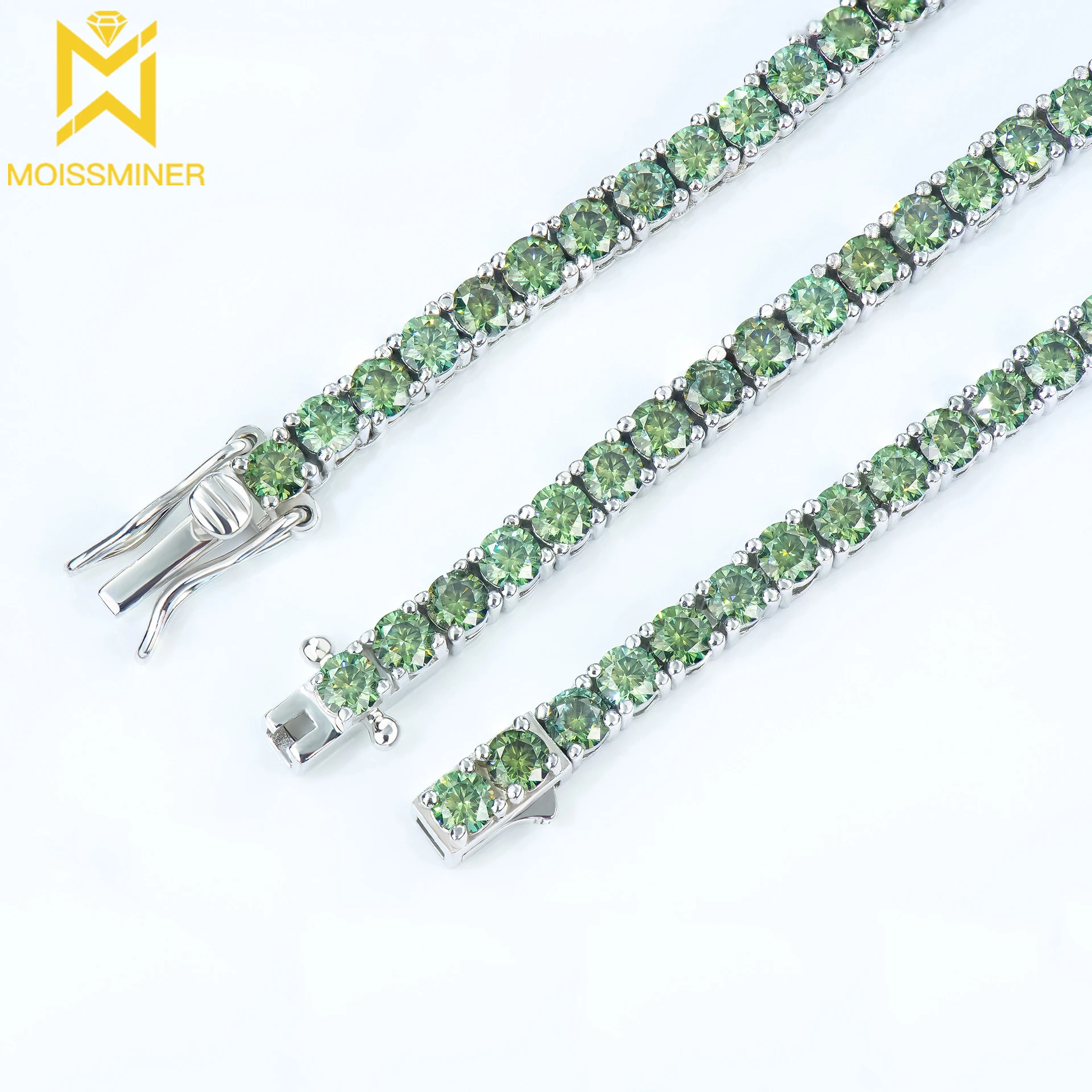 3-6mm Green Moissanite Tennis Chain Necklace For Women S925 Silver Iced Out Chain Hip Hop Jewelry Pass Diamonds Tester With GRA