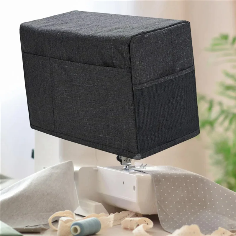 

A49K-Universal Dust Cover For Sewing Machine With Storage Pockets Waterproof Gift Black Polyester 1 PCS