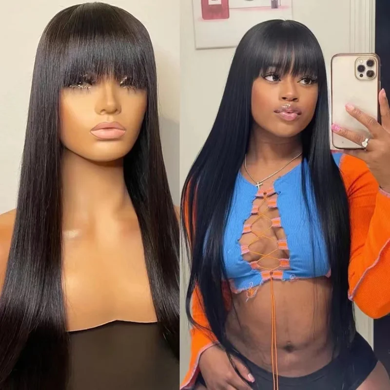 Women's wig with air bangs and long straight hair