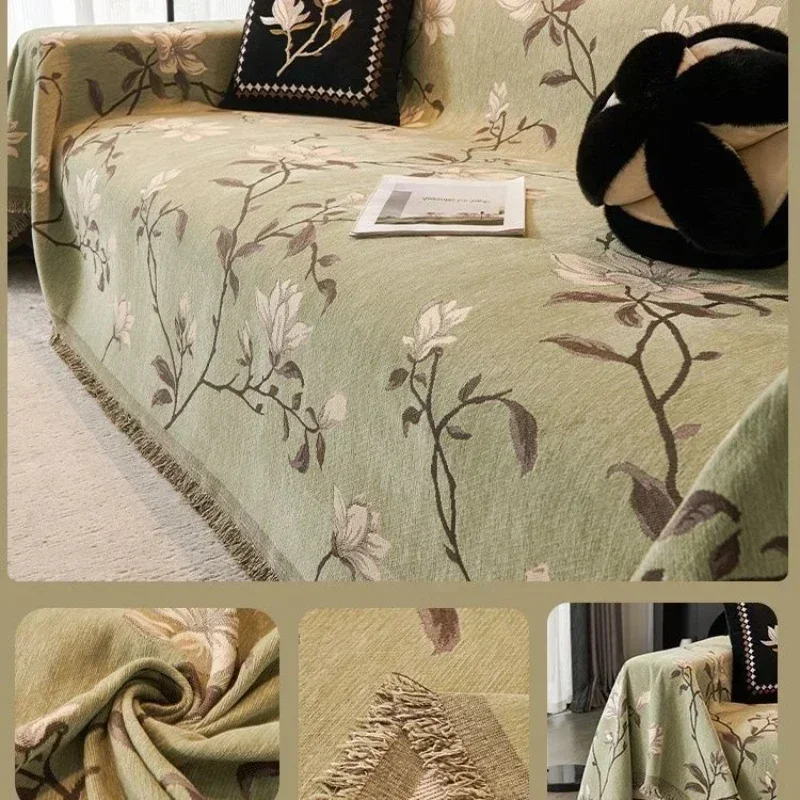 Vintage Chenille Jacquard Sofa Napkins Four Seasons Universal Senior Dust Cover Cloth One Piece Tassel Edge Comfort Nap Blanket