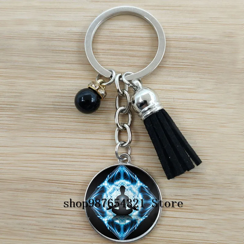 Hindi Buddha meditációt 7 chakra keychain Mandala psychedelic Jóga Boltíves üvegek keychain, autó Olvasottság ékszer számára férfiak majd Nők