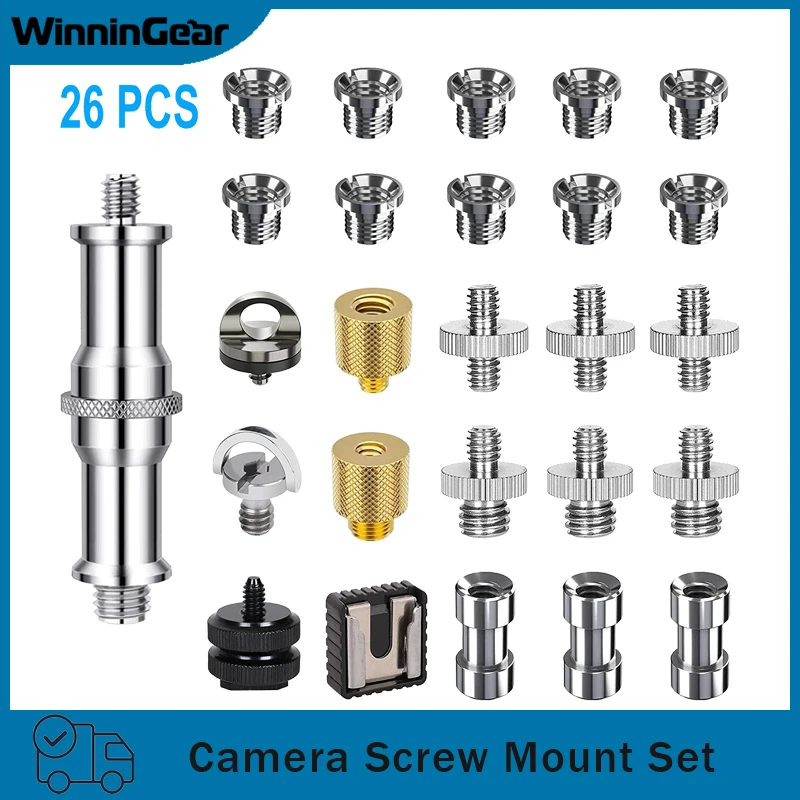 Camera Screw Mount Set 26Pcs 1/4 Inch and 3/8 Inch Converter Threaded Screws Adapter Flash Shoe Mount