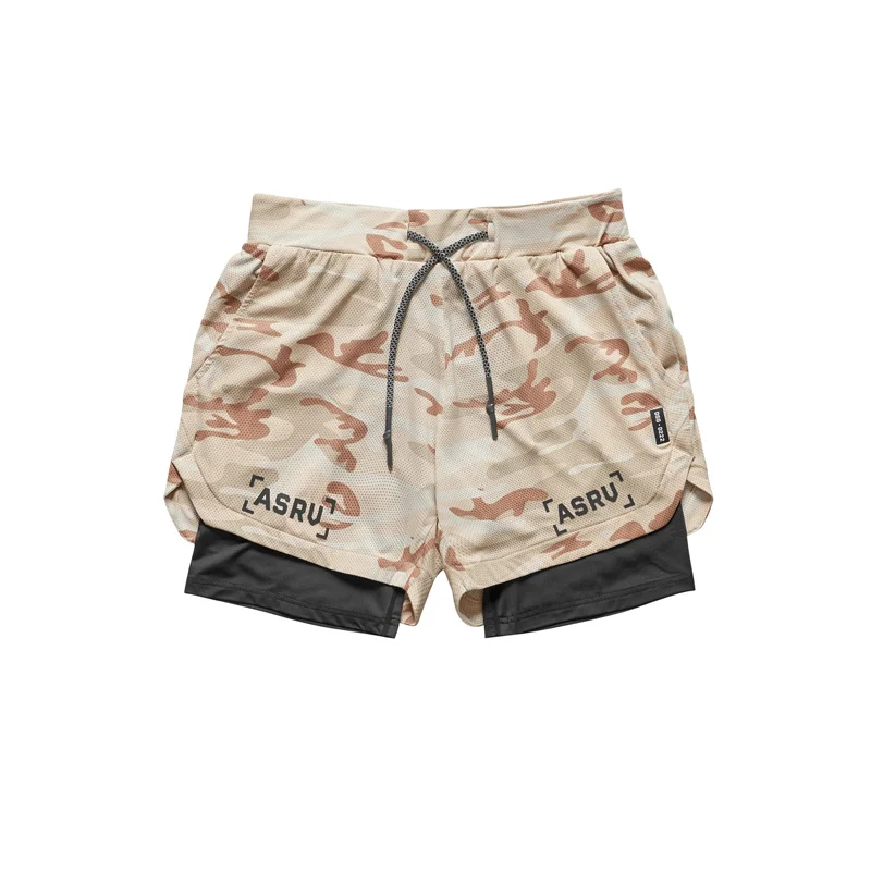 Pantalones cortos de camuflaje 2 en 1 para hombre, Shorts deportivos de secado rápido para gimnasio, Fitness, trotar, entrenamiento, playa, novedad