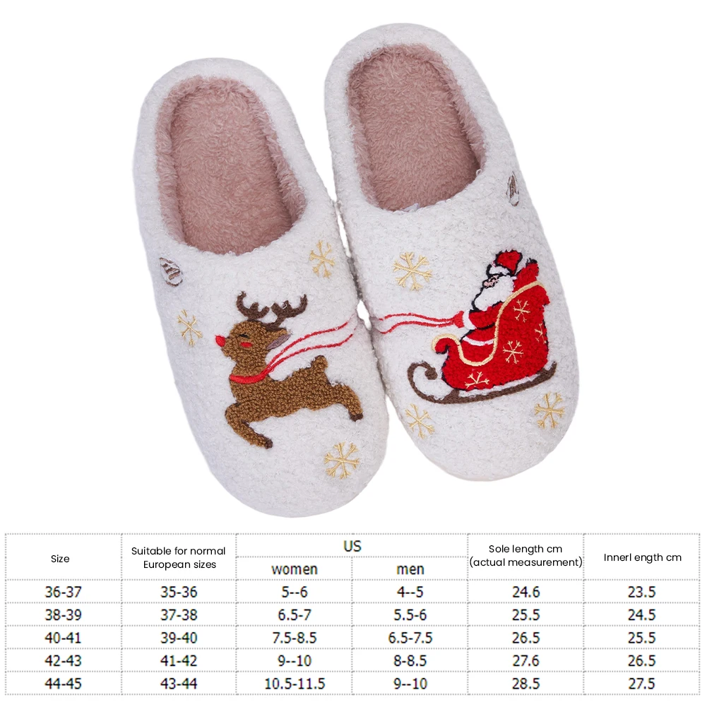 Autumn Winter Family Christmas Slippers Women Home Warm Cartoon Flat Sandals Men Cute Non-slip Slides Couples Christmas Shoes