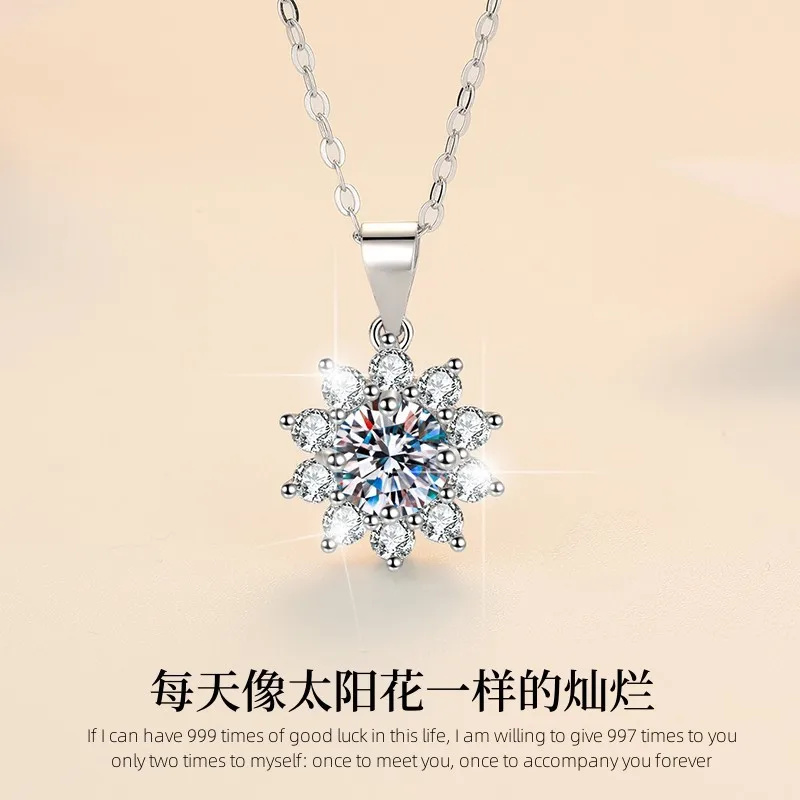 

HK0007 Lefei Fashion Trendy Luxury 1CT Classic White Moissanite Sunflower Necklaces Charms Women s925 Silver Party Jewelry Gifts