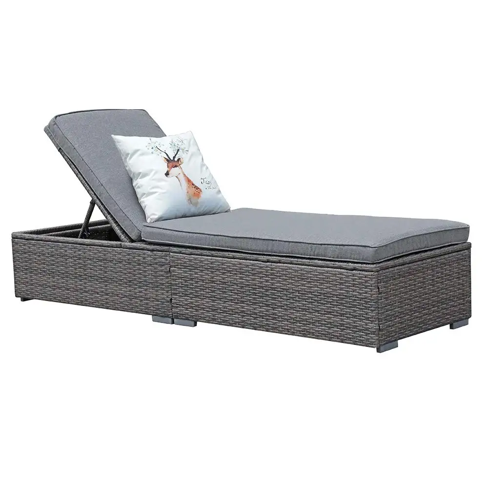 Outdoor Chaise Lounge Chair, All-Weather PE Wicker Patio Chairs Pool Lounge Chairs for Outside, Gray Rattan, Customized view 6