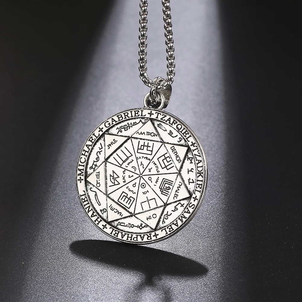 Seven Archangels Medal Angel Pendant Necklace for Women Men Seal of Solomon Stainless Steel Lucky Amulet Protection Jewelry Gift