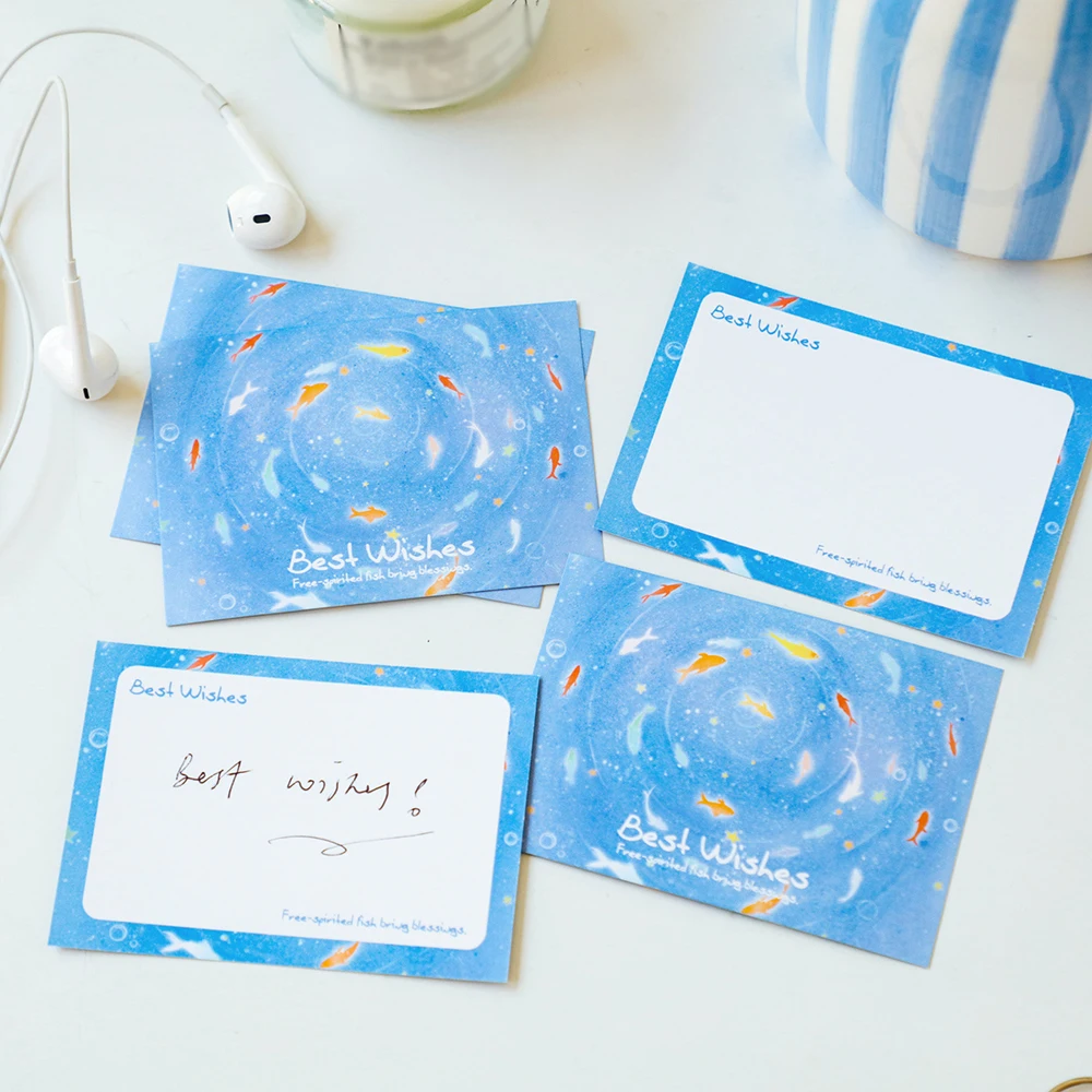 40 Sheets Starlight Little Fish Blue High Beauty Message Handwritten Blessing Gift Postcard Card