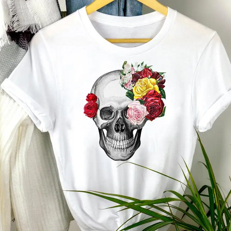 

Women Skull Funny Cute Autumn Fall Thanksgiving Halloween Clothing Cartoon Print Tshirt Nice Sweet Tee Top Graphic T-shirt