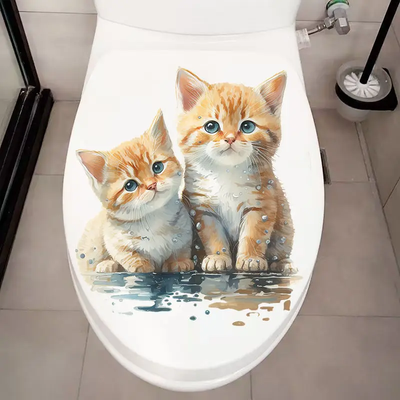 

Two Cute Cats Wall Sticker Bathroom Toilet Decor Living Room Cabinet Refrigerator Home Decoration Waterproof Decals M1393