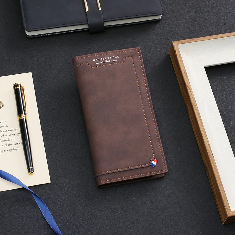 

Vintage Men's Long Wallet Business Leather Coin Purse Large Capacity Card Holder Fashion Vertical Money
