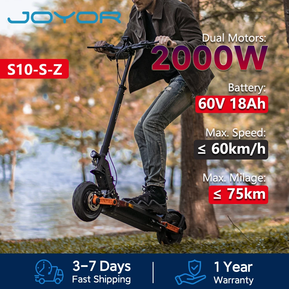 JOYOR S10-S-Z Trottinette electrique adulte, Double moteur 1000W, Batterie 60V 18Ah, Pneu 10'', Autonomie 75 km, Vitesse max 25 km/h