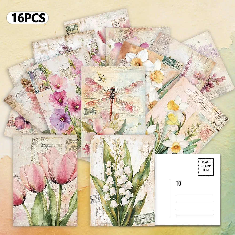

16pcs, vintage floral postcards, New Year gifts, Christmas gifts, living room decoration, bedroom decoration, high-quality cards