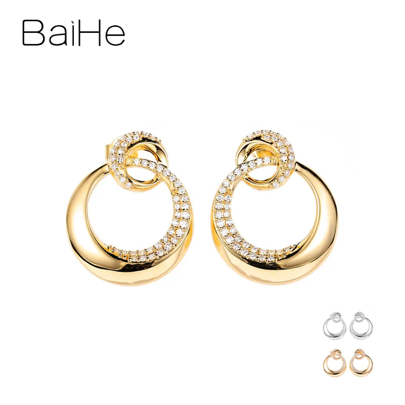 

BAIHE Solid 14K Yellow Gold 0.40ct H/SI Natural Diamond Gourd Stud Earrings Women Wedding Trendy Fine Jewelry boucle d’oreille