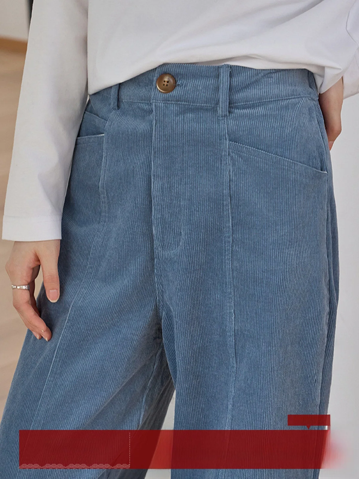 

High Waist Blue Corduroy Wide Leg Casual Pants Women's Loose Fitting Trousers Stylish Commute Fashion Korean Style
