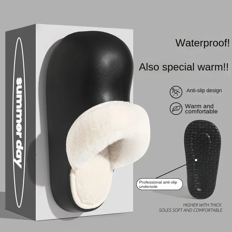 Waterproof Cotton Slippers Women's Winter Removable Insoles Thick Soles Non-slip Big Head Plush Warm Cotton Shoes outside