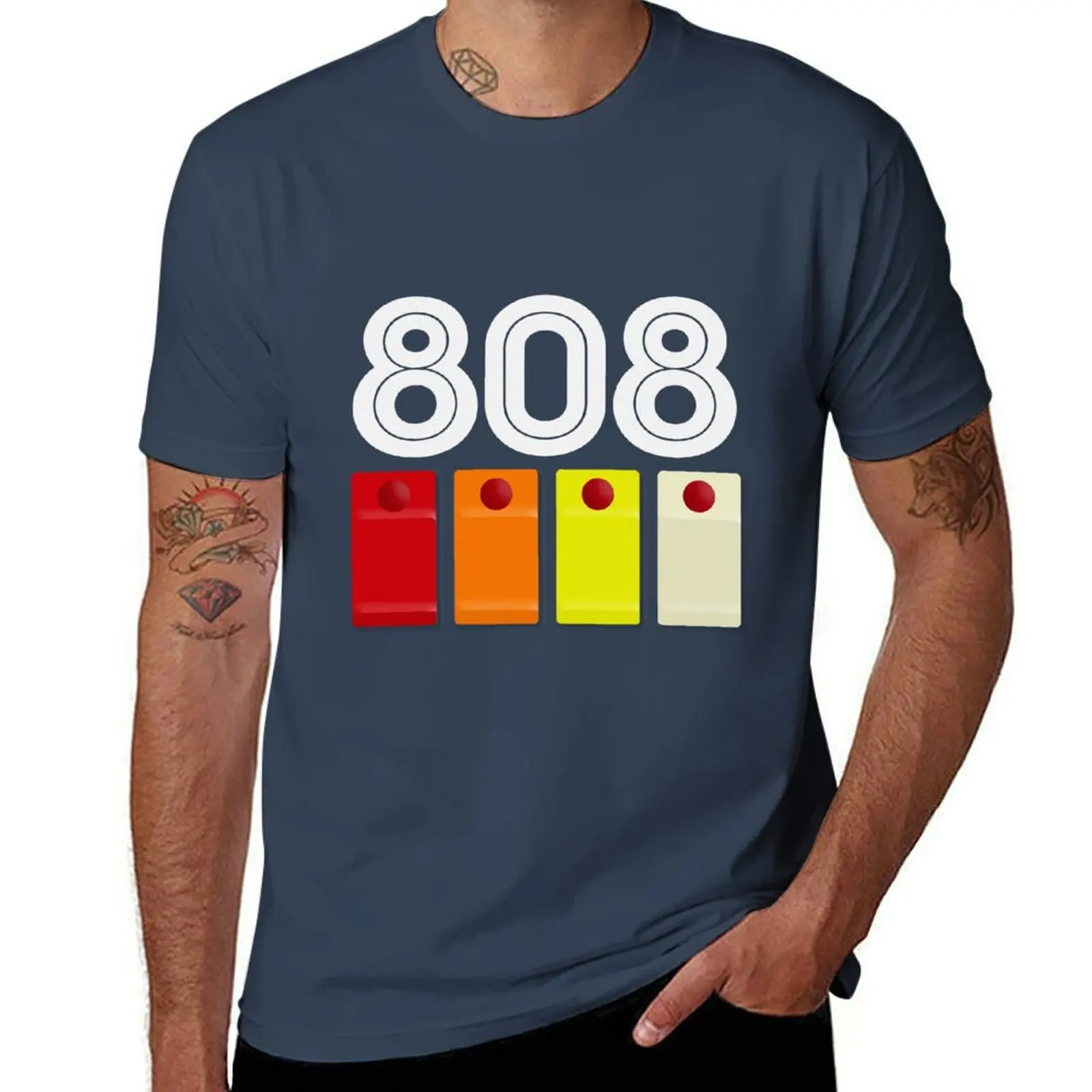 

808 Button Grid Machine Design Drum T-Shirt Big Size Simple T-Shirt