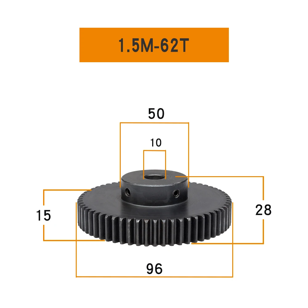 Gear Wheel 1.5M62Teeth 64Teeth Bore 10 mm Motor Gear SC45#Carbon Steel Blackening High Frequency Quenching Transmission Parts