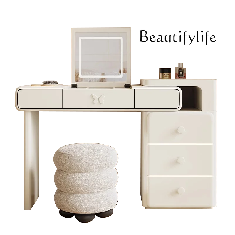 

Dresser chest integrated new modern simple bedroom light luxury cream style solid wood flip makeup table