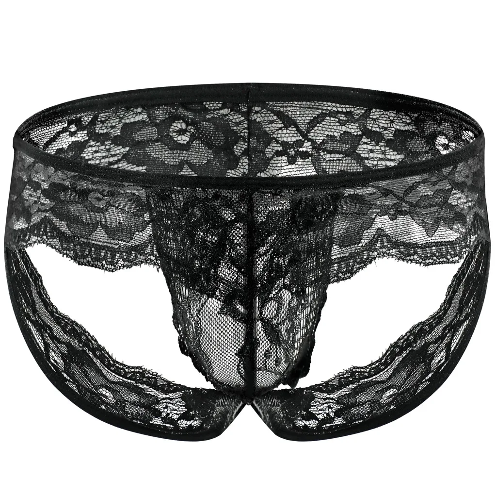 Men's Erotic Panties Sissy Lace See Through Backless Jockstrap Gay Sexy U Convex Pouch Thong Transparent Crossdressing Underpant