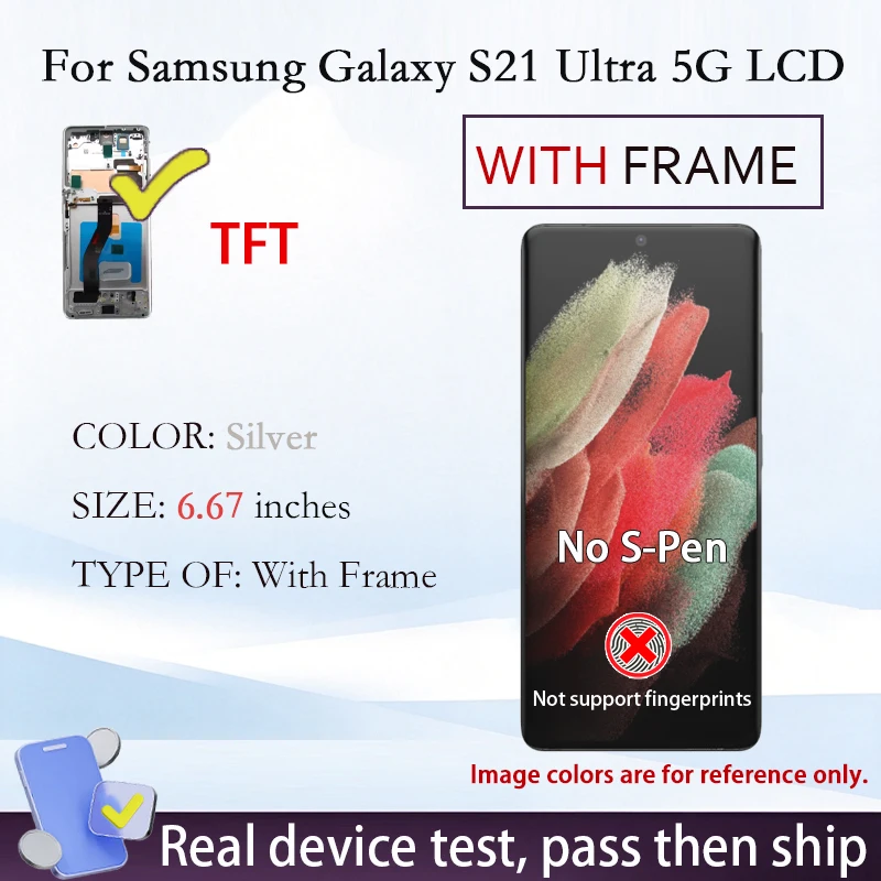 S21UNew Voor Samsung Galaxy S21 Ultra 5G AMOLED Touch Digitizer LCD Display Assemblage Vervangend Scherm Reparatie Getest Reserveonderdelen