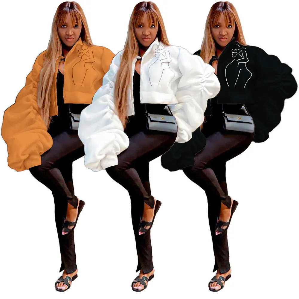 

Женская укороченная куртка с забавным принтом, однотонное плиссированное пальто на молнии с рукавами, осень-зима 2024, новая популярная уличная одежда, повседневная спортивная одежда