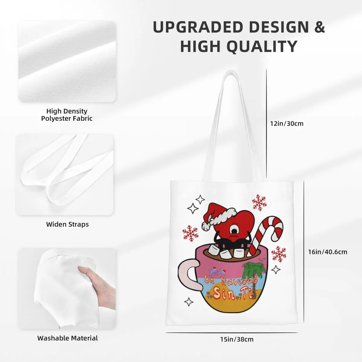 الفن باد باني عيد ميلاد سعيد قماش حمل حقيبة يد أكياس البقالة أكياس المتسوق قابلة لإعادة الاستخدام للنساء #6