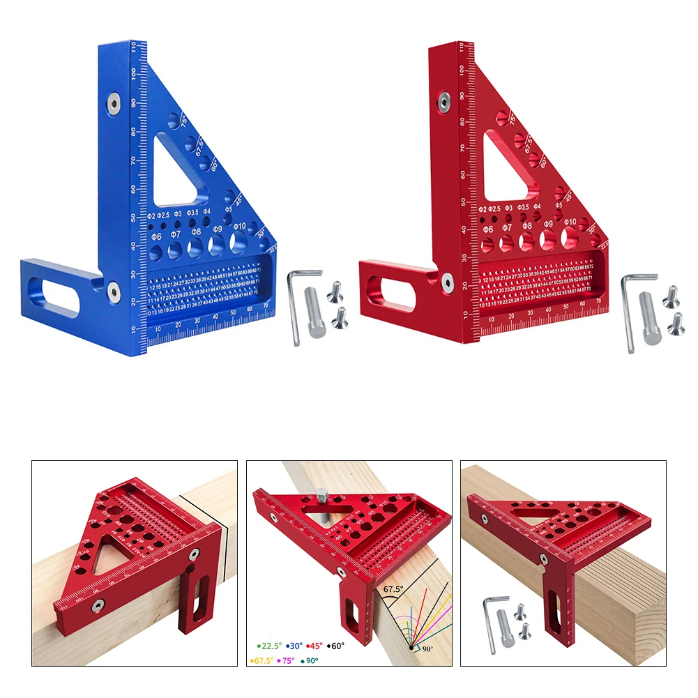 Precision 3D Multifunctional Miter Triangle Aluminum Alloy Woodworking Square Protractor With 45°/90° Angles Metric Measuremen