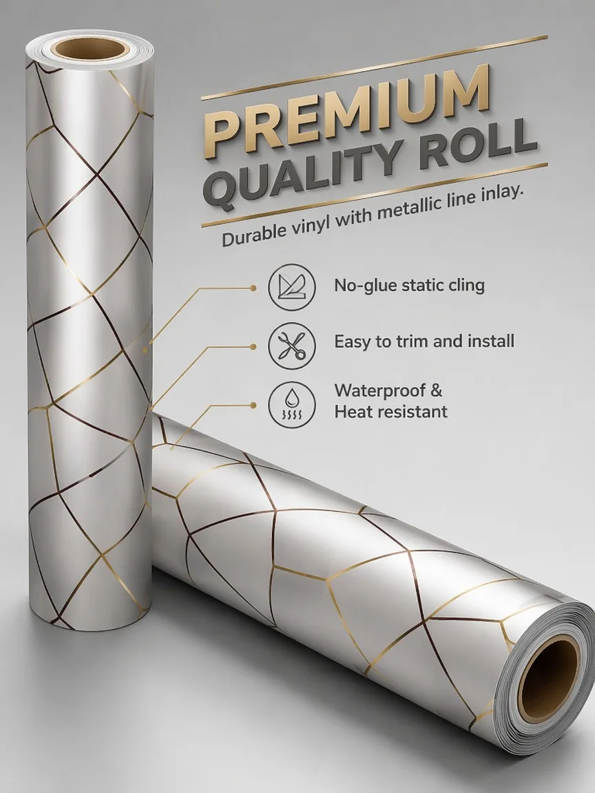Gold Line Irregular Pattern Frosted Privacy Window Film Translucent Static Cling Removable UV Protection for Bathroom Glass Door