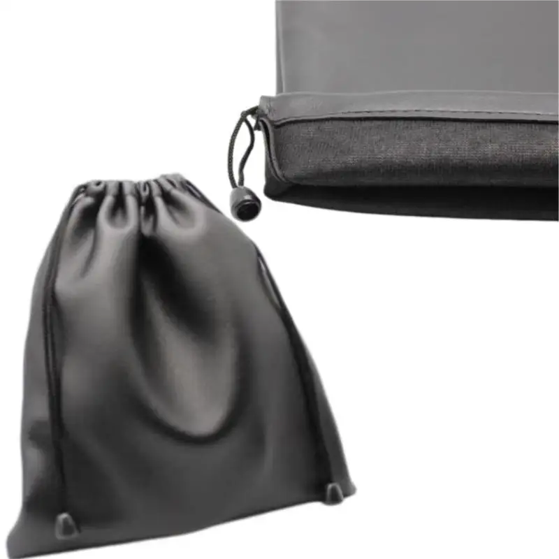 1Pcs PU Leather Headset Bag Durable Black Dust-proof Drawstring Bag Draw String Bag Headphone Bags Durable Multi Purpose Storage