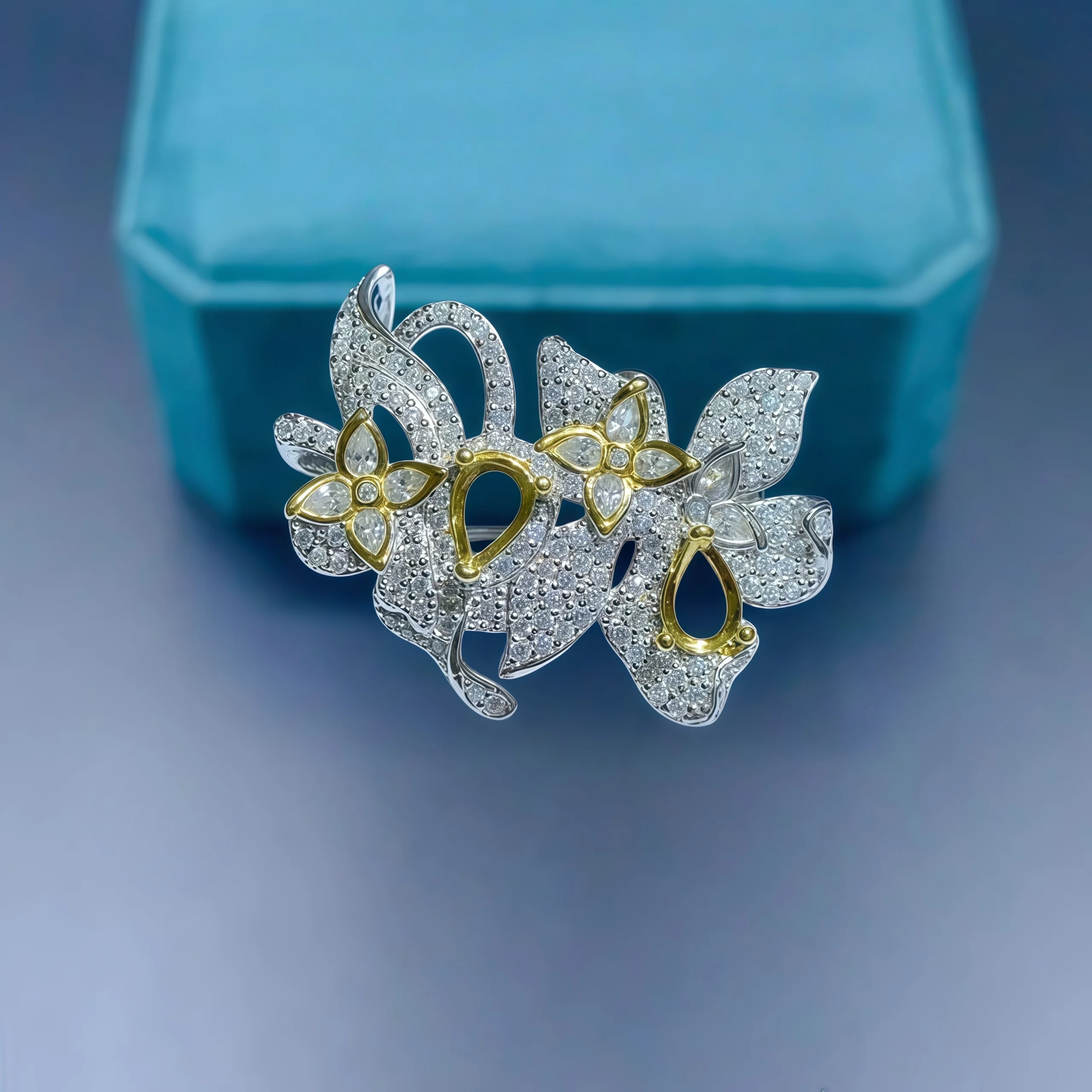 

S925 Sterling Silver DIY Brooch Pendant Empty Holder 4*6mm Water Drop Stone Fine Flower Design Charm Weddings Jewelry for Woman